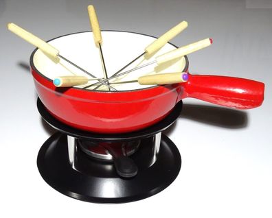 9 tlg. ß20cm Gusseisen Fondue Set 6 Pers. 2 L Fondueset emailliert Pastenbrenner|
