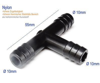 ß 10mm T Stéck Nylon KFZ Verbinder Wischwasser u. Vakuum Schlauch Verteiler|