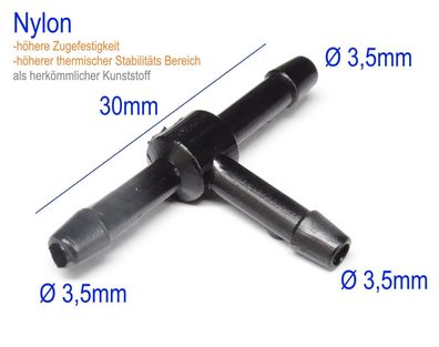 ß 3,5mm T Stéck Nylon KFZ Verbinder Wischwasser u. Vakuum Schlauch Verteiler|