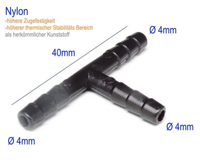 ß 4mm T Stéck Nylon KFZ Verbinder Wischwasser u. Vakuum Schlauch Verteiler|