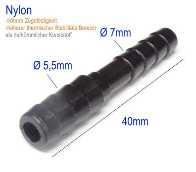 ß 5,5mm auf 7mm Reduzier Verbinder Schlauch Adapter Télle Nylon KFZ Verbinder|