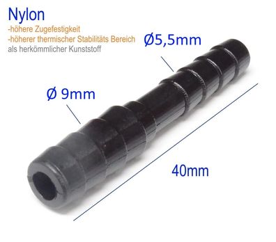 ß 5,5mm auf 9mm Reduzier Verbinder Schlauch Adapter Télle Nylon KFZ Verbinder|