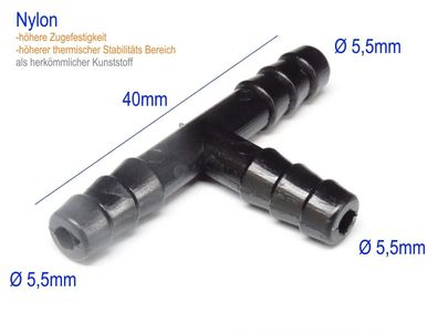 ß 5,5mm T Stéck Nylon KFZ Verbinder Wischwasser u. Vakuum Schlauch Verteiler|