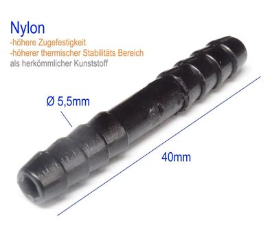 ß 5,5mm Verbinder Schlauch Télle Nylon KFZ Verbinder Wischwasser u. Vakuum|
