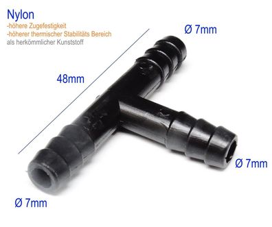 ß 7mm T Stéck Nylon KFZ Verbinder Wischwasser u. Vakuum Schlauch Verteiler|