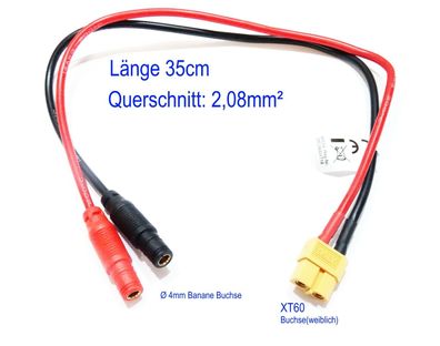 Silikon Ladekabel XT60 auf 4mm Banane Buchse Bananebuchse RC Strom Verbinder|