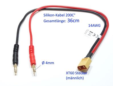 Silikon Ladekabel XT60 Stecker auf 4mm Banane Stecker RC Strom Verbinder|