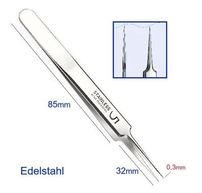 V2A Feinstpinzette Edelstahl Fein Elektronik Pinzette 0,3mm mit Spitze Feinmecha|