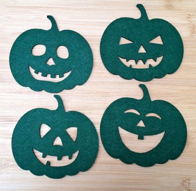 Untersetzer Filz 4er Set Grün 4 versch. Kürbisgesichter Halloween Basteln