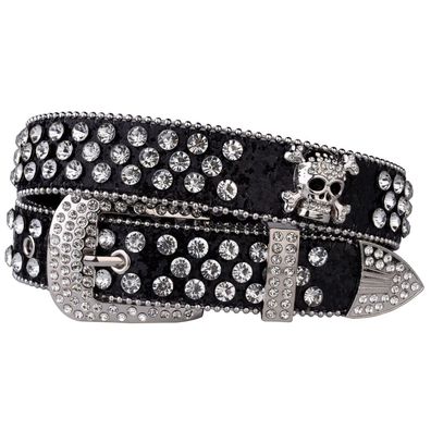 Nietengürtel für Herren Damen Totenkopf Gürtel mit Strasssteinen Punk Gothic
