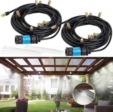 NEU 2er Set Sprühnebeldusche 10m Schlauch Metalldüsen für Garten Bewässerung