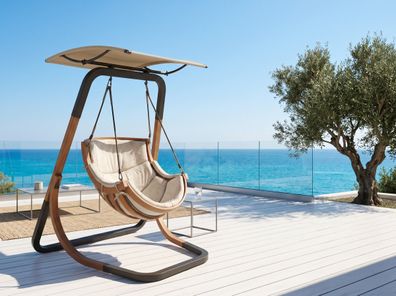 Hängesessel mit Dach – Loungesessel mit Regen-Sonnenschutz · Bezug Beige #3706