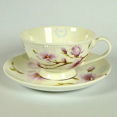 Tasse mit Unterteller Magnolia - Fine Bone Porzellan Teetasse