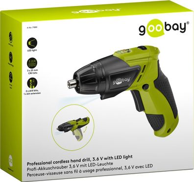 Goobay Mini-Akkuschrauber mit LED-Leuchte - inkl. Bit- & Bohrersatz + Netzteil