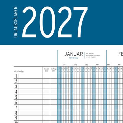XXL Urlaubsplaner 2027 großer Personalplaner Dienstplaner Mitarbeiter Kalender
