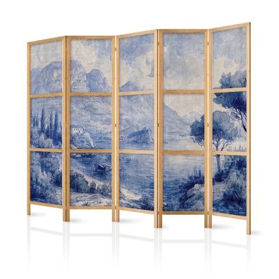 Paravent 5-teilig Raumteiler Premium-vliesleinwand Blaue Landschaft
