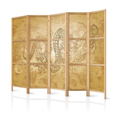 Paravent 5-teilig Raumteiler Premium-vliesleinwand Japanischer Drache