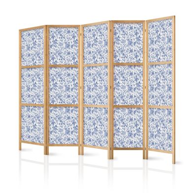 Paravent 5-teilig Raumteiler Premium-vliesleinwand Blaue Blumen