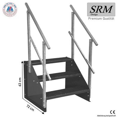 3 Stufen Standtreppe Breite 60 - 160 cm Höhe 63cm komplett anthrazit 2x Geländer
