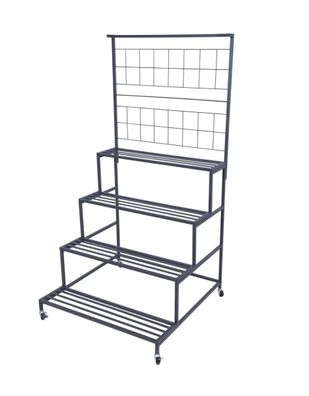 Blumentreppe, Pflanzregal mit Hängeregal, Stahltreppe anthrazit 4 Ebenen, Pflanzständ