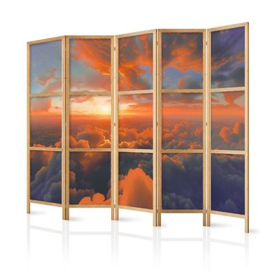 Paravent 5-teilig Raumteiler Premium-vliesleinwand Sonnenaufgang