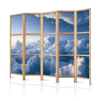 Paravent 5-teilig Raumteiler Premium-vliesleinwand Wolken