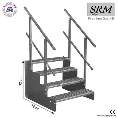 Standtreppe freistehend Treppe 4 Stufen verzinkt, 60 - 160 cm B, 72 cm H, 2 Gel