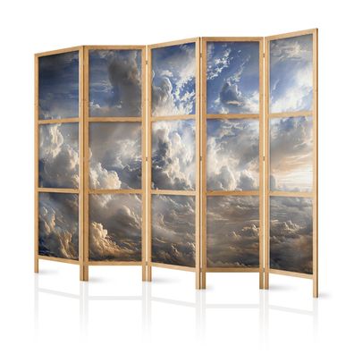 Paravent 5-teilig Raumteiler Premium-vliesleinwand Wolken