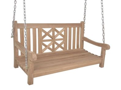 Hängebank aus Teak-Holz, Hängeschaukel mit Metallkette