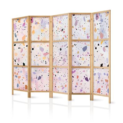 Paravent 5-teilig Raumteiler Premium-vliesleinwand Farbiger Terrazzo