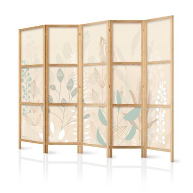 Paravent 5-teilig Raumteiler Premium-vliesleinwand Boho Pflanzen