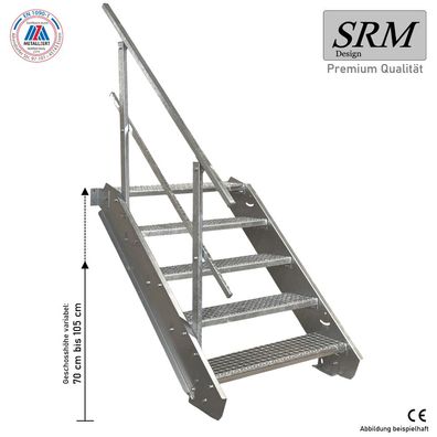 5 Stufen Stahltreppe Breite 60 - 160cm Geschosshöhe 70 - 105cm Geländer einseitig
