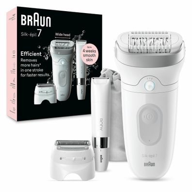 Braun Silk-épil 7 7-441, Silber, Weiß, 40 Pinzette, MicroGrip, 0,5 mm, Akku, Integrie