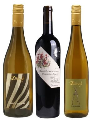 3 Flaschen Weinpaket Qualitätsweine Merlot 2018 Riesling Cuvée Zebra