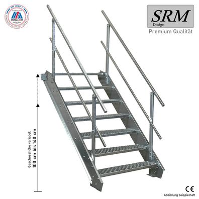 7 Stufen Stahltreppe Breite 60-160cm Geschosshöhe 100-140cm Geländer beidseitig