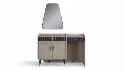 Beiger Schminktisch Holz Kosmetiktisch Designer Konsole Spiegel 2tlg