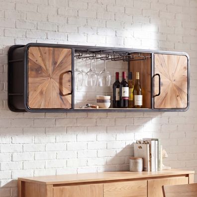 Weinregal HWC-Q82, Glas-/Flaschenhalter Wandregal Weinhalter, Metall Holz 39x120x23cm
