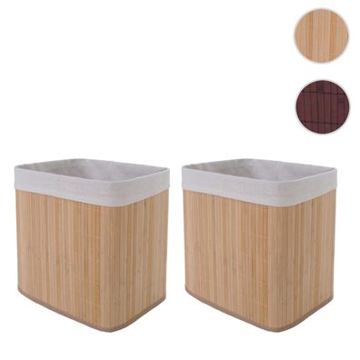 2er-Set Aufbewahrungskorb HWC-C21, Aufbewahrungsbox Regalkorb, Bambus 33x33x23cm
