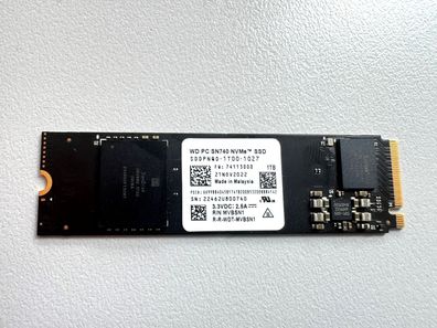 Western Digital SSD 1TB NVMe SN740 Festplatte Sddpnqd-1t00-1027 M-Key 100