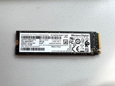 Western Digital SSD 512GB NVMe SN730 Festplatte SSS0L24775 M-Key 99%-95