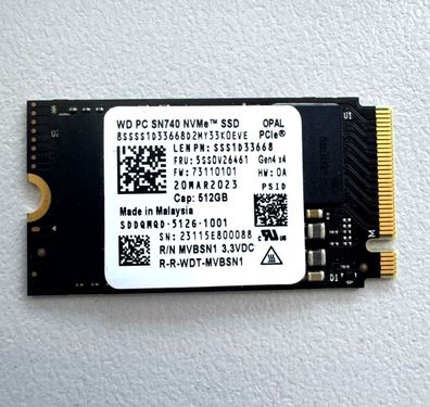 Western Digital SSD 512GB NVMe SN740 Festplatte SSS1D33668 M-Key 100