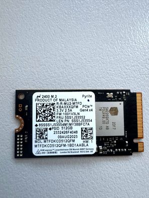 Micron SSD 512GB NVMe Mtfdkcd512qfm Festplatte 5SS1J53552 M-Key 100