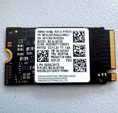 Samsung SSD 512GB NVMe MZ-ALQ5120 Festplatte PM991 M-Key 99%-95