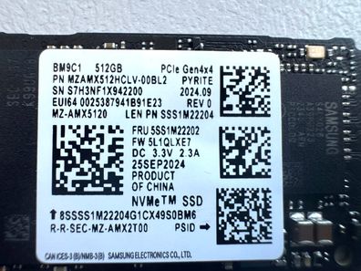 Samsung SSD 512GB NVMe MZ-AMX5120 Festplatte 5SS1M22202 M-Key 99%-95
