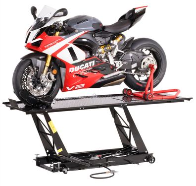 Motorradhebebühne, Parallelogramm, 450kg mit Pneumatik+Fußpedal-Antrieb, blau, 01646