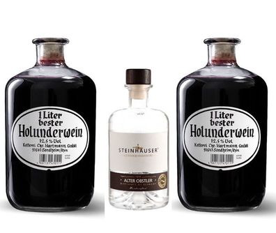 1x Alter Bodensee Obstler 2 Flaschen Fruchtwein Holunder Apothekerflaschen