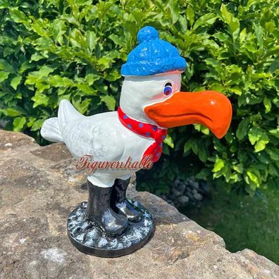 Möwe Figur Statue Skulptur Maritim Vogel Sylt Dekoration Wattenmeer Meeresvogel Mütze