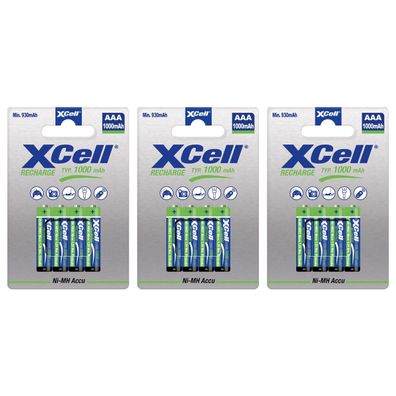 12x XCell Micro Akku Ni-MH 1,2V 1000mAh AAA im 4er Blister
