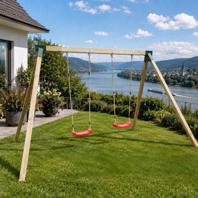 Doppelschaukel aus Holz für Kinder mit 2 Schaukelsitzen, 313 × 264 × 226 cm –