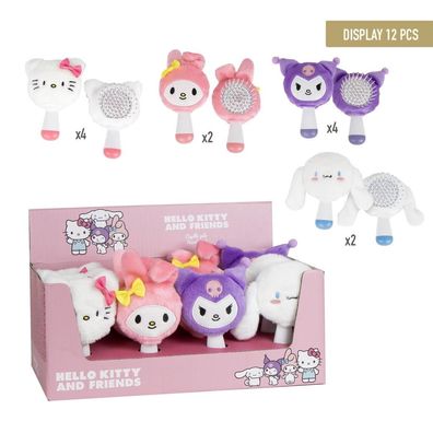 Hello Kitty Haarbürsten Display 12 Stück Kinder Haarpflege Bürsten mit Plüsch Motiven